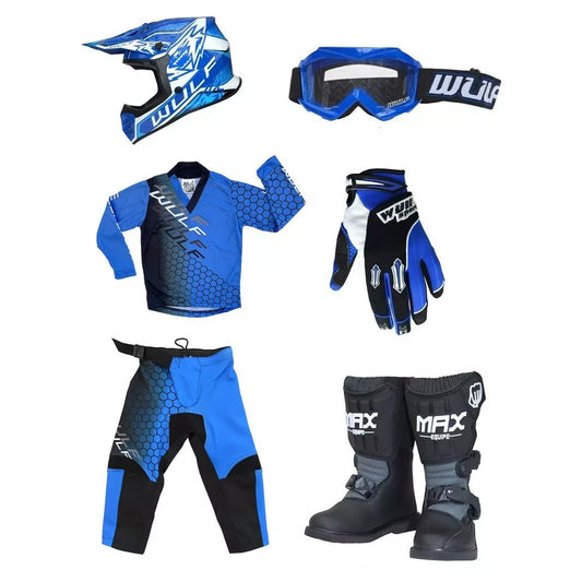 Kids MX Wulfsport 2025 CONNECT Motocross Blue Mega Set #M12