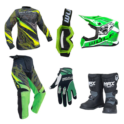 Kids MX Wulfsport 2026 WARHAMMER Motocross Green Mega Set #M12