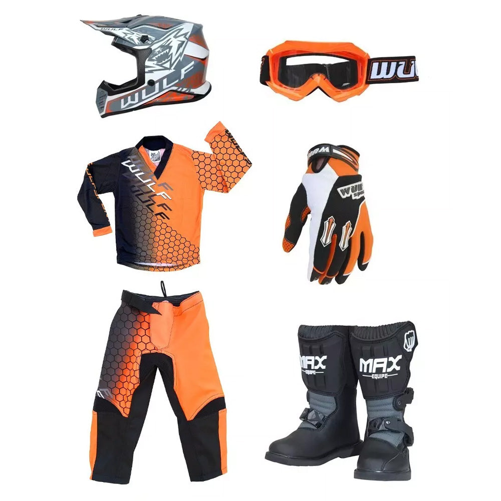 Kids MX Wulfsport 2025 CONNECT Motocross Orange Mega Set #M12