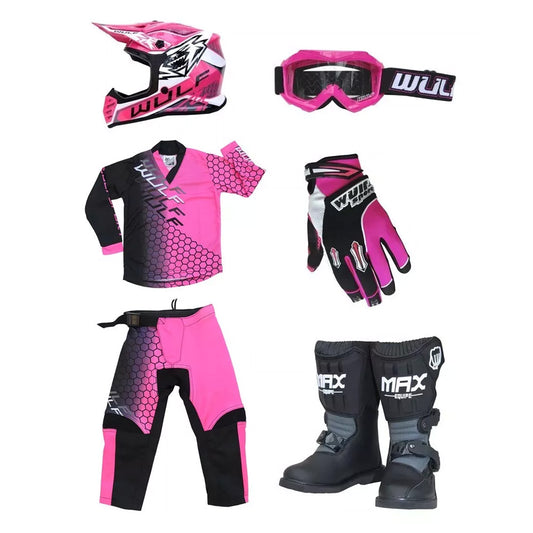 Kids MX Wulfsport 2025 CONNECT Motocross Pink Mega Set #M12