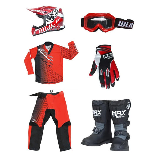 Kids MX Wulfsport 2025 CONNECT Motocross Red Mega Set #M12