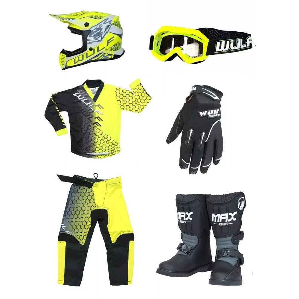 Kids MX Wulfsport 2025 CONNECT Motocross Yellow Mega Set #M12