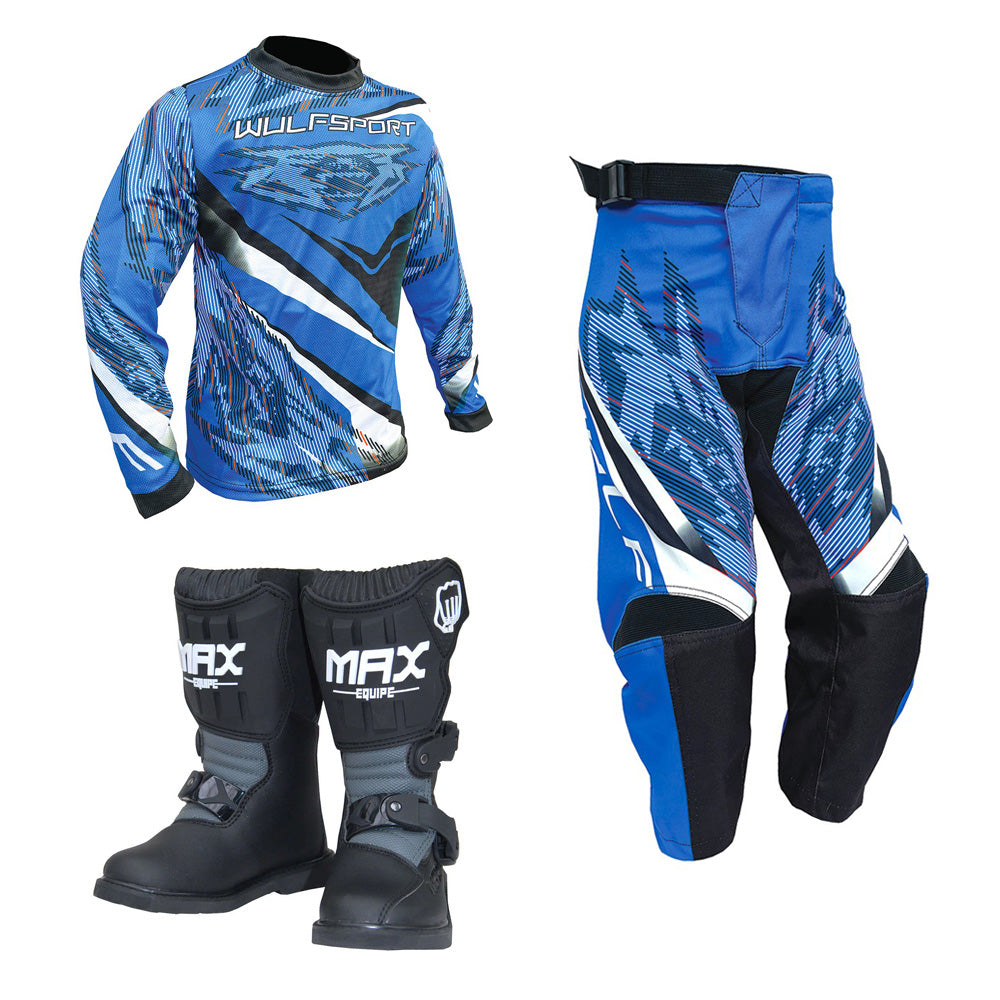 Kids MX Wulfsport 2026 WARHAMMER Motocross Shirt Pant Boots Blue Set #M4