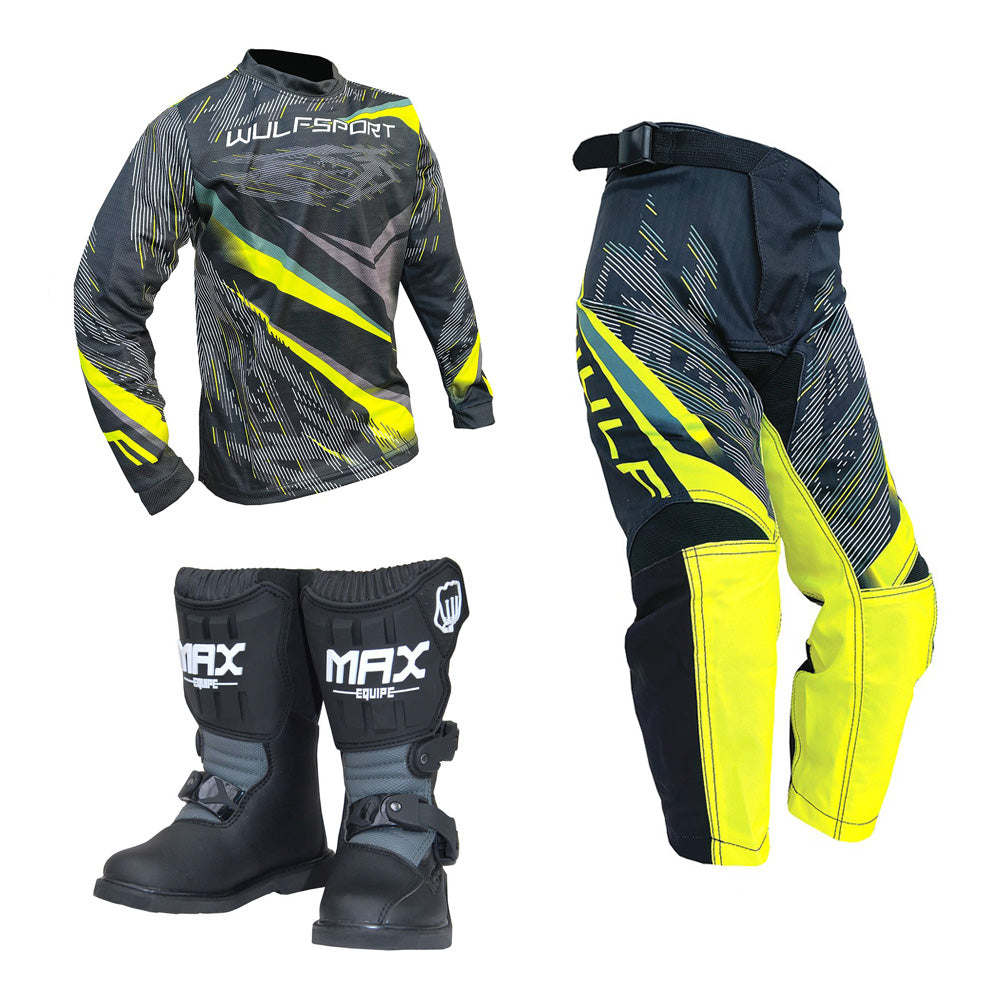 Kids MX Wulfsport 2026 WARHAMMER Motocross Shirt Pant Boots Yellow Set #M4
