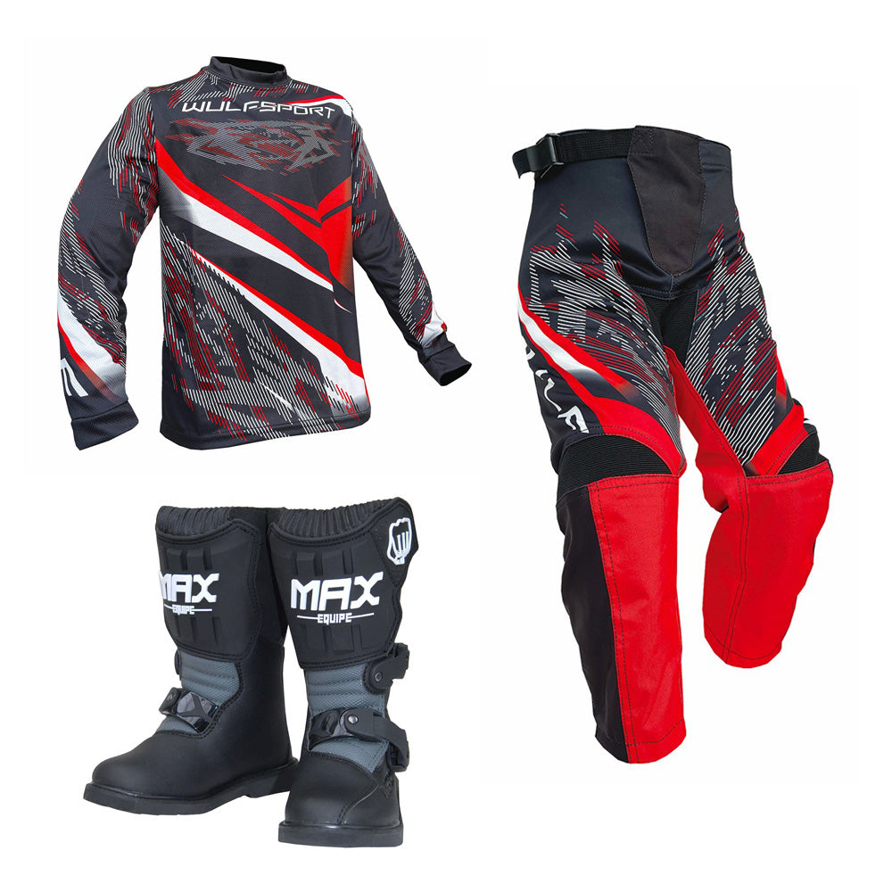 Kids MX Wulfsport 2026 WARHAMMER Motocross Shirt Pant Boots Red Set #M4