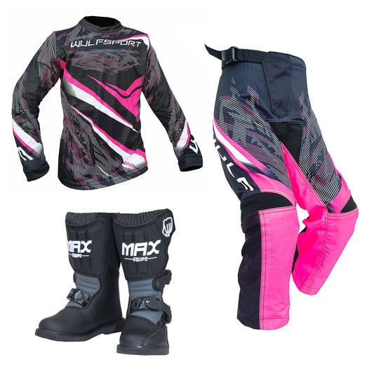 Kids MX Wulfsport 2026 WARHAMMER Motocross Shirt Pant Boots Pink Set #M4