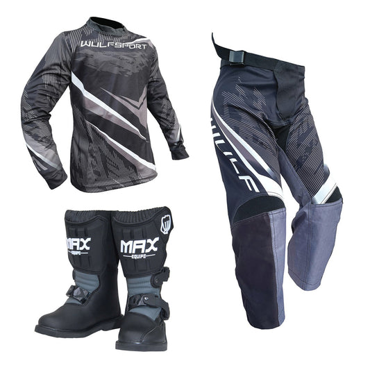 Kids MX Wulfsport 2026 WARHAMMER Motocross Shirt Pant Boots Black Set #M4