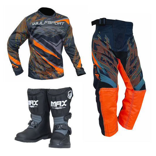 Kids MX Wulfsport 2026 WARHAMMER Motocross Shirt Pant Boots Orange Set #M4