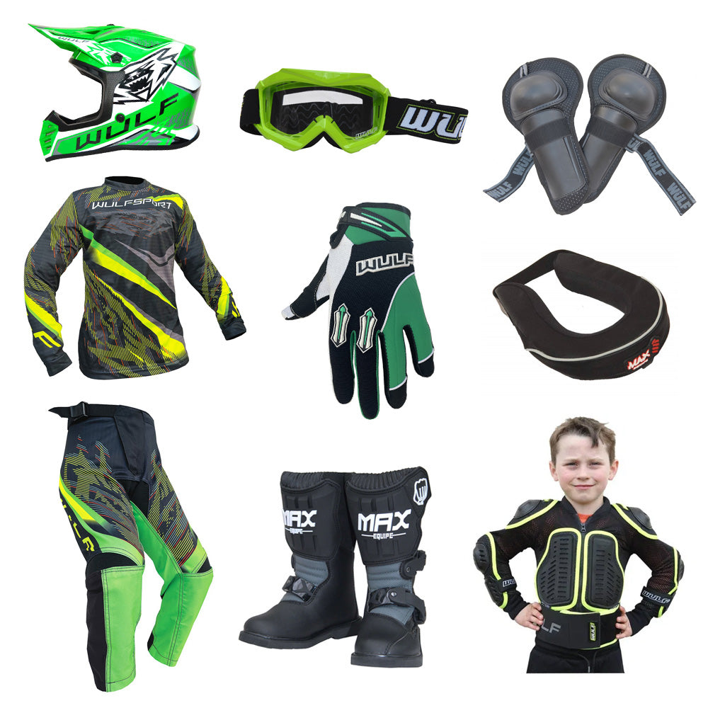 Kids MX Wulfsport 2026 WARHAMMER Motocross Ultra Complete Set Green #M7