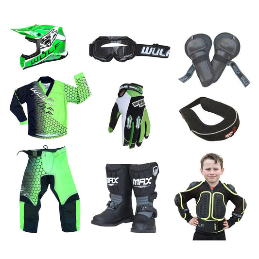 Kids MX Wulfsport 2025 CONNECT Motocross Ultra Complete Set Green #M7