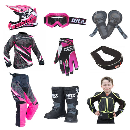 Kids MX Wulfsport 2026 WARHAMMER Motocross Ultra Complete Set Pink #M7