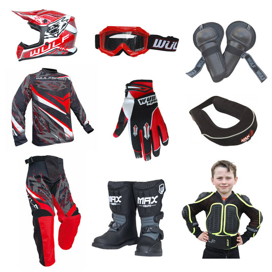 Kids MX Wulfsport 2026 WARHAMMER Motocross Ultra Complete Set Red #M7
