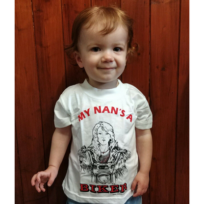 Baby Biker - My Nan's A Biker - Kids Baby Toddler White T-Shirt