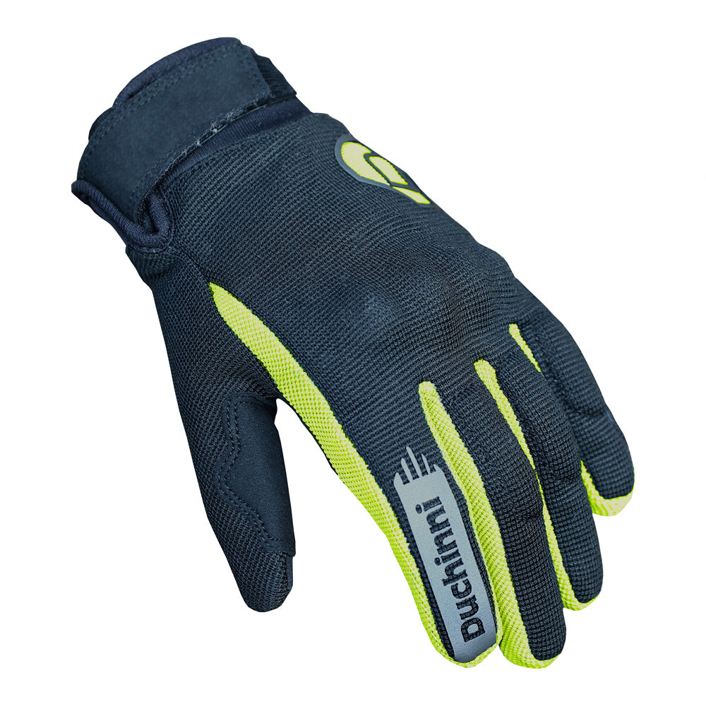 Duchinni Kids Youth Motorcycle Textile Grid Gloves - Black / Neon Yellow