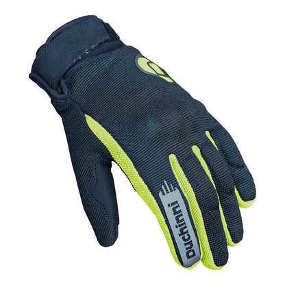 Duchinni Kids Youth Motorcycle Textile Grid Gloves - Black / Neon Yellow
