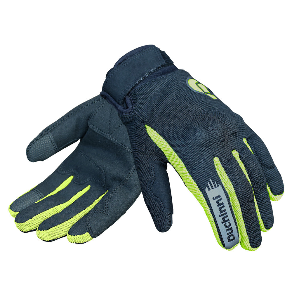 Duchinni Kids Youth Motorcycle Textile Grid Gloves - Black / Neon Yellow