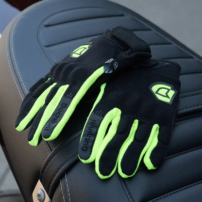 Duchinni Kids Youth Motorcycle Textile Grid Gloves - Black / Neon Yellow