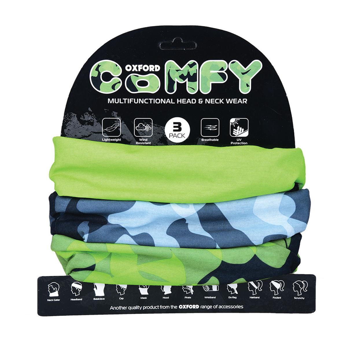 Oxford Comfy Havoc Green 3 Pack Neck Scarf Tube Warmer Bandana Balaclava NW149