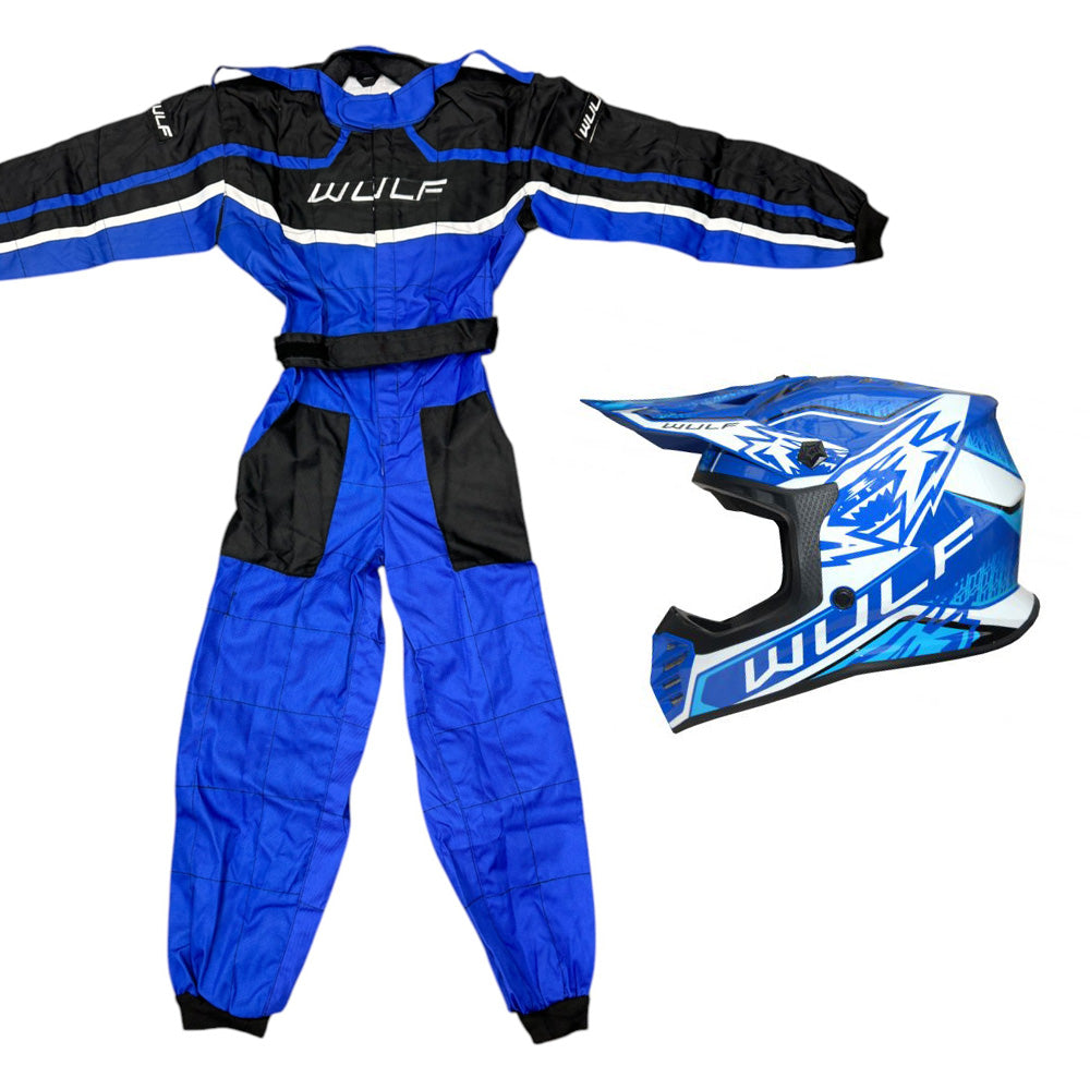 Kids Wulfsport MX Quad Motocross Overall & Helmet Blue Set #O2