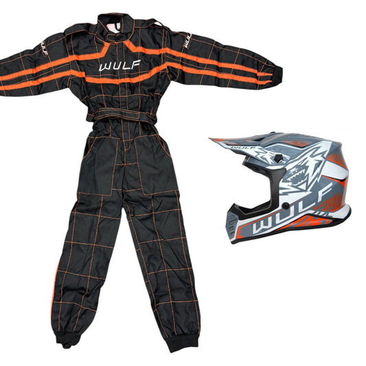 Kids Wulfsport MX Quad Motocross Overall & Helmet Orange Set #O2