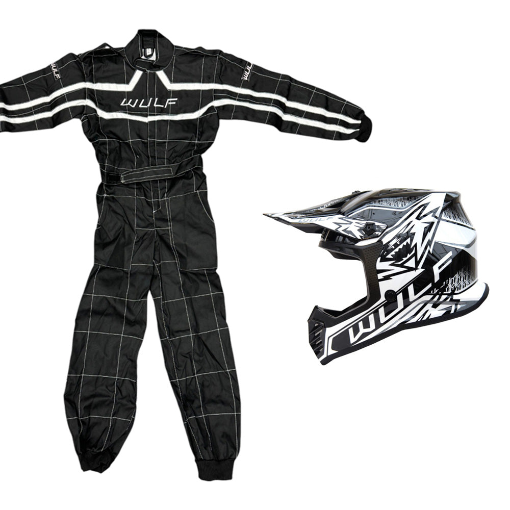 Kids Wulfsport MX Quad Motocross Overall & Helmet Black Set #O2