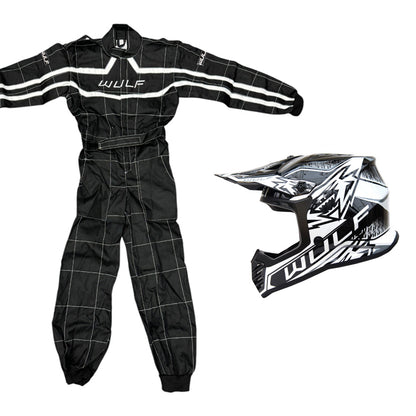 Kids Wulfsport MX Quad Motocross Overall & Helmet Black Set #O2