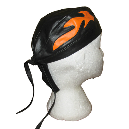 Kids Childrens Youth Leather Flamed Motorcycle Headwear Zandana Black / Orange