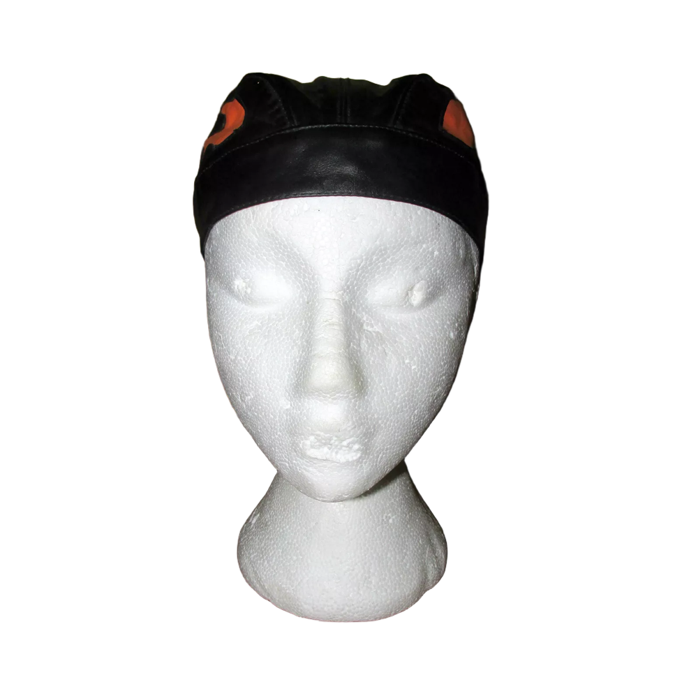 Kids Childrens Youth Leather Flamed Motorcycle Headwear Zandana Black / Orange