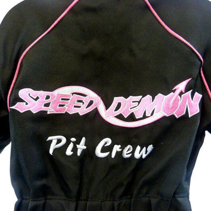 Kids Pit Crew MX Quad Mechanic Style Childs Speed Demon Overalls Black / Pink