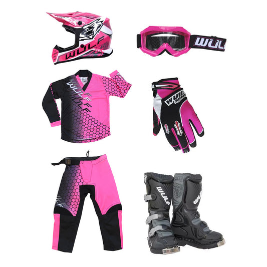Kids MX Wulfsport 2025 CONNECT Motocross Pink Mega Set #12