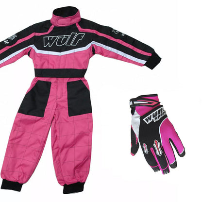 Kids Wulfsport MX Motocross Overall & Gloves Pink Set #O1