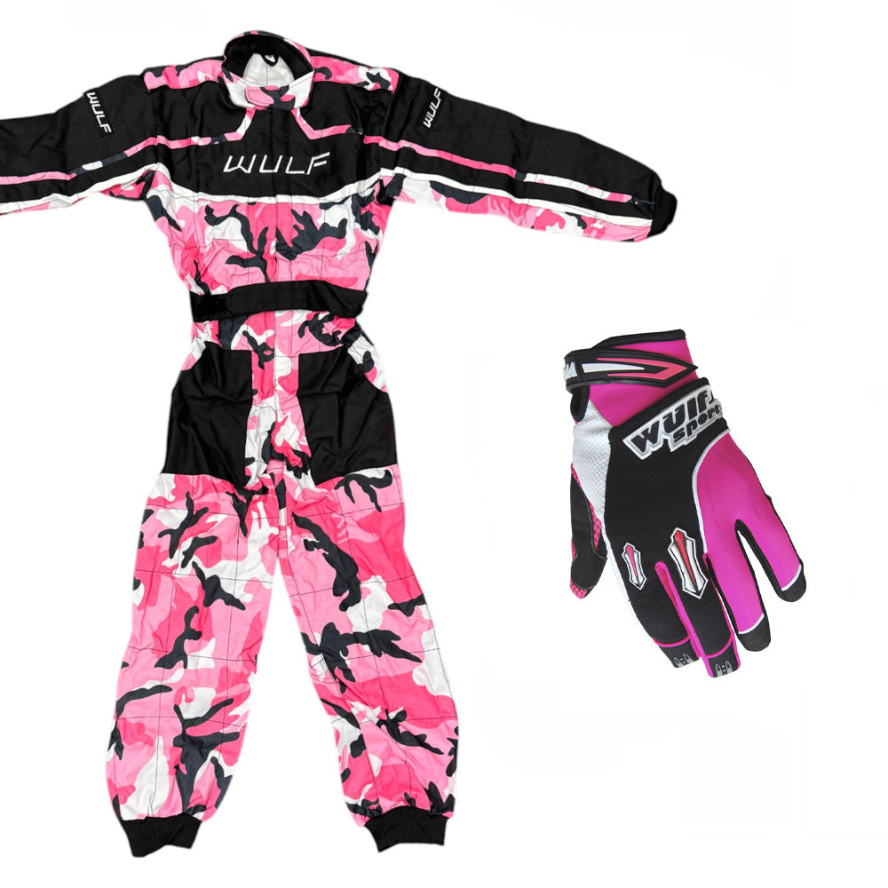 Kids Wulfsport MX Motocross Overall & Gloves Pink Camo Set #O1