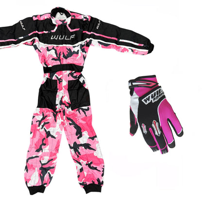 Kids Wulfsport MX Motocross Overall & Gloves Pink Camo Set #O1