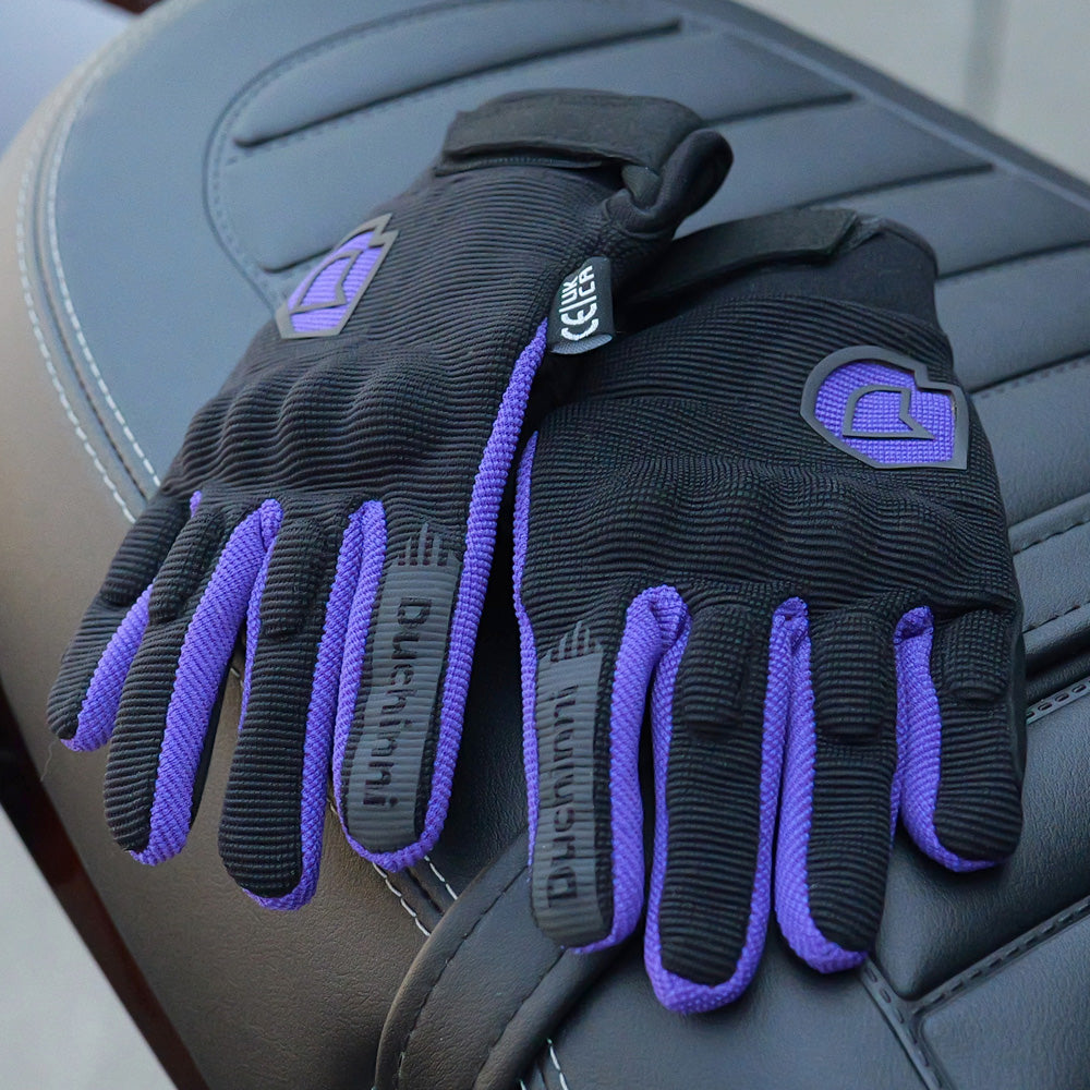 Duchinni Kids Youth Motorcycle Textile Grid Gloves - Black / Purple