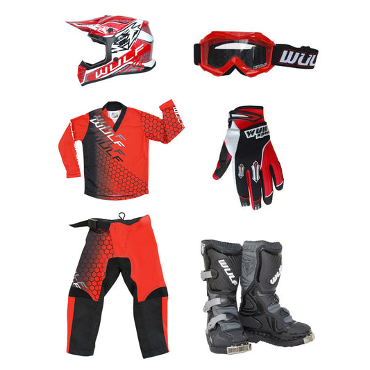 Kids MX Wulfsport 2025 CONNECT Motocross Red Mega Set #12