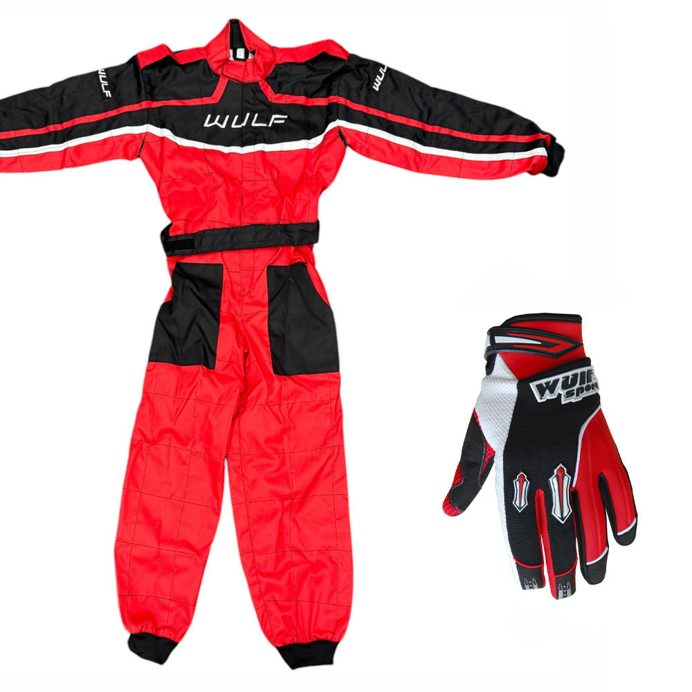 Kids Wulfsport MX Motocross Overall & Gloves Red Set #O1
