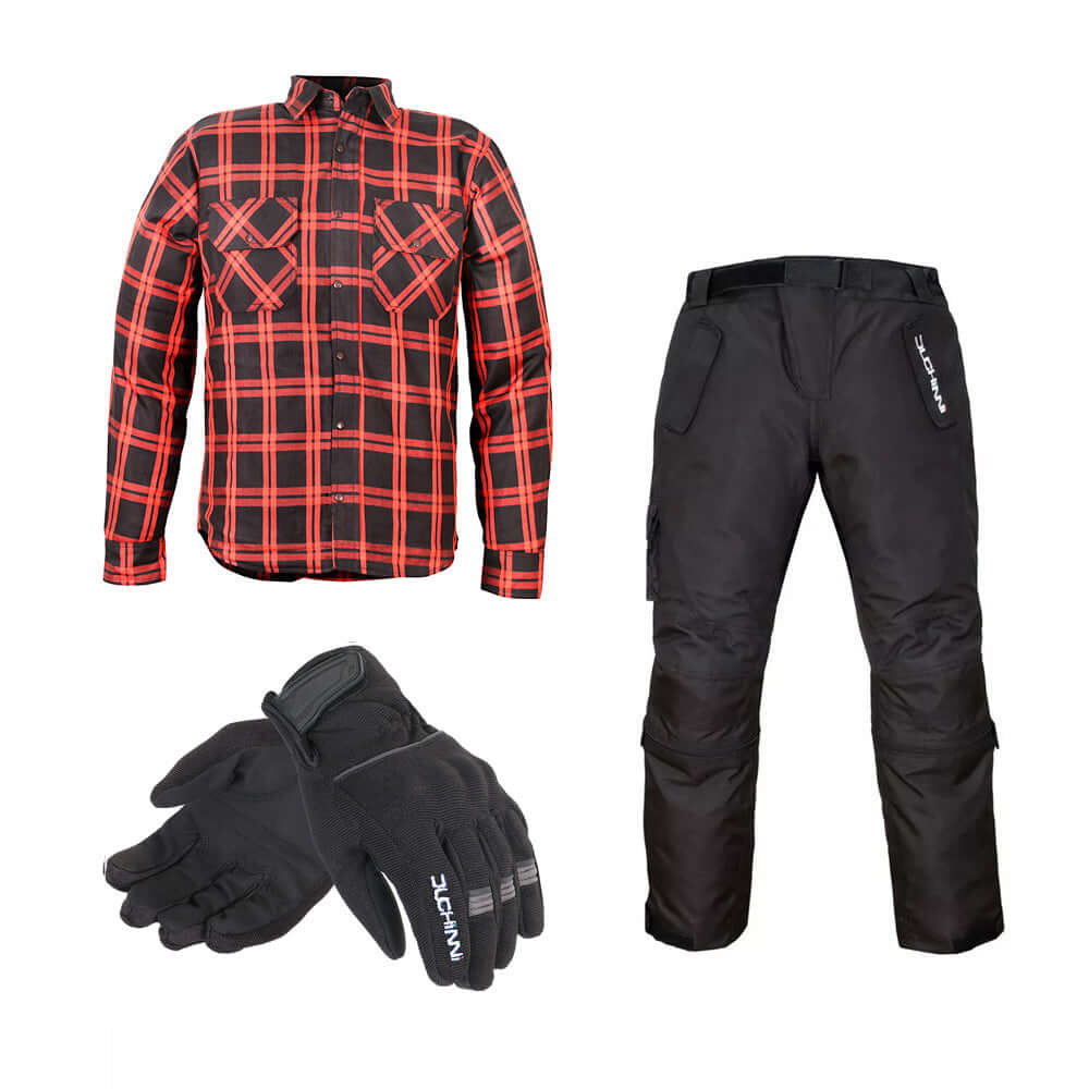 Duchinni Kids Textile Motorcycle Redwood Jacket, Imola Trousers & Gloves Bundle Kit
