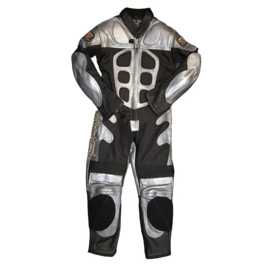 Baby Biker Speed Demon Kids Motorcycle Mini Moto Half Leather Race Suit Black / Silver