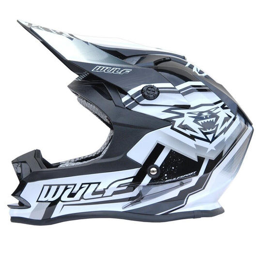 Kids Childrens Quad Wulf Wulfsport MX Motocross Vantage Helmet Black White