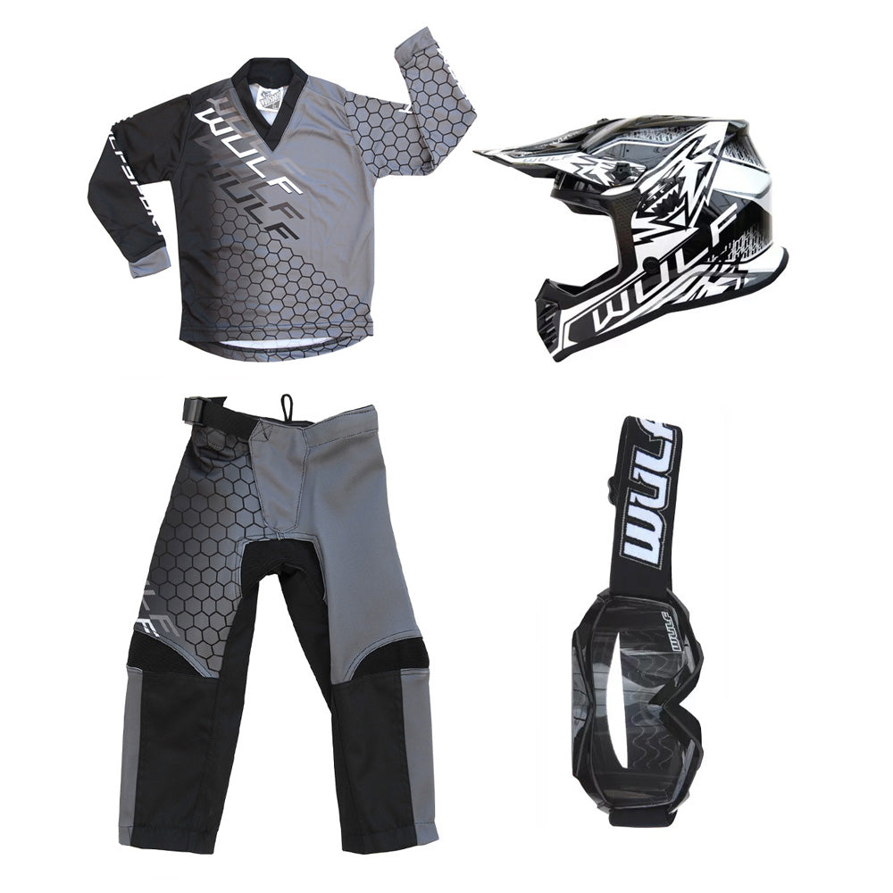 Kids MX Wulfsport 2025 CONNECT Motocross Shirt, Trouser, Goggle & Helmet Black Set #5