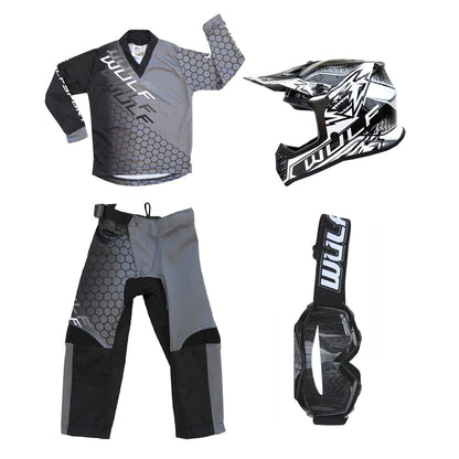 Kids MX Wulfsport 2025 CONNECT Motocross Shirt, Trouser, Goggle & Helmet Black Set #5