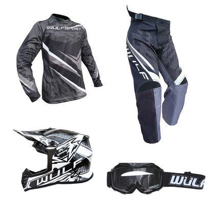 Kids MX Wulfsport 2026 WARHAMMER Motocross Shirt, Trouser, Goggle & Helmet Black Set #5