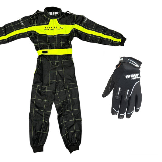 Kids Wulfsport MX Motocross Overall & Gloves Yellow Set #O1