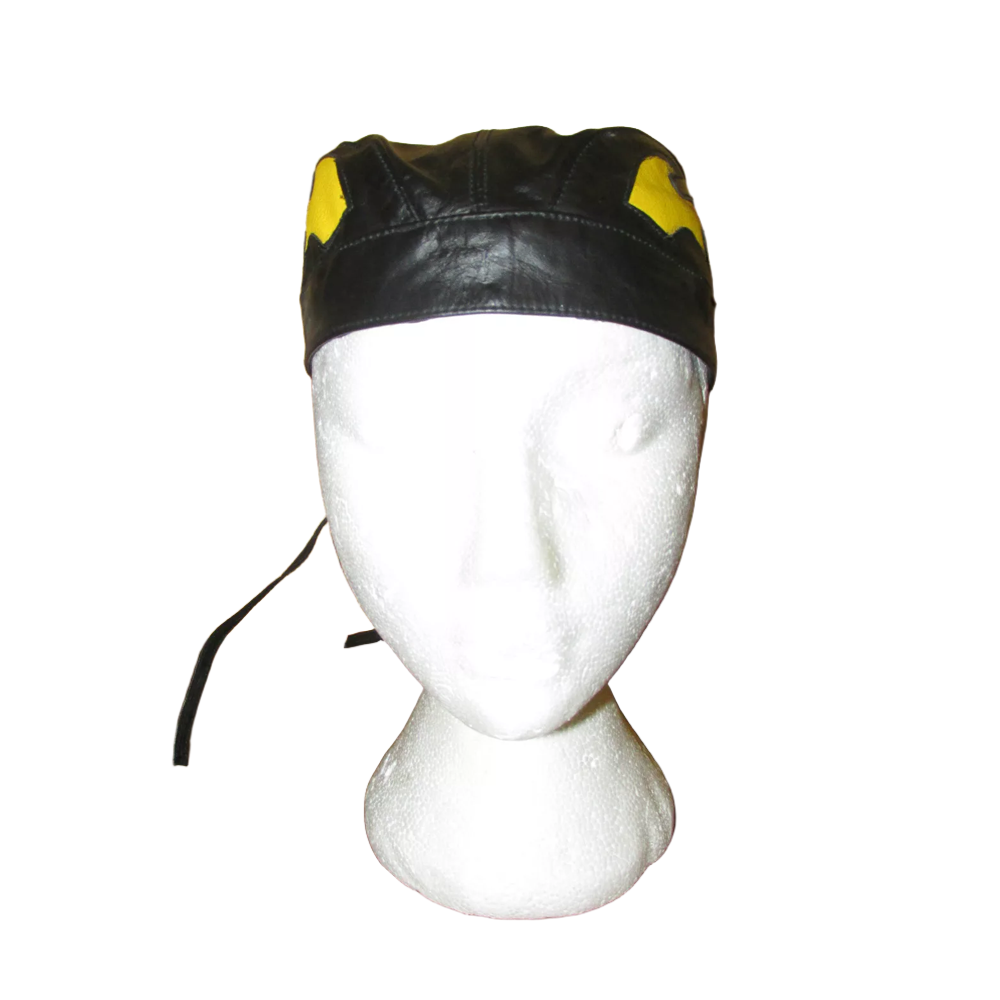 Kids Childrens Youth Leather Flamed Motorcycle Headwear Zandana Black / Yellow